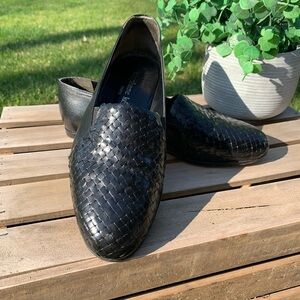 Stephane Kelian Paris Black Woven Leather Slip on Shoes Flats Size 7.5